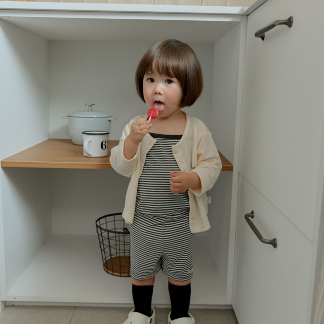 [70-115cm] 舒爽細條紋細肩帶居家套裝 #Horologium時鐘座