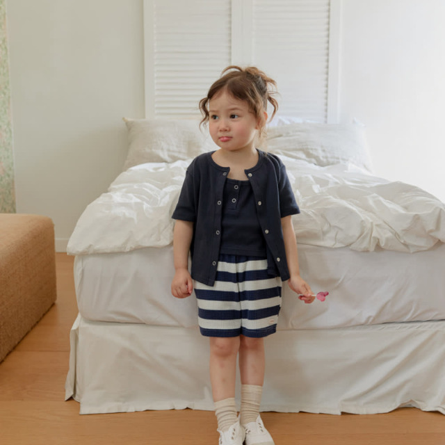 [70-115cm] 質感華夫格寬條紋休閒短褲 #Horologium時鐘座