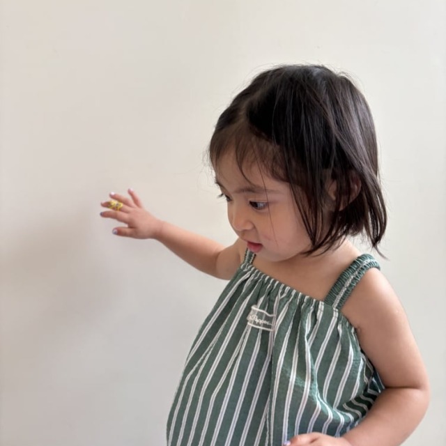 [75-125cm] 復古配色直條紋縮褶細肩帶背心 #Monoceros獨角獸座