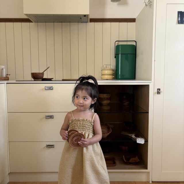 [75-125cm] 甜美碎褶格紋細肩帶連身裙 #Monoceros獨角獸座