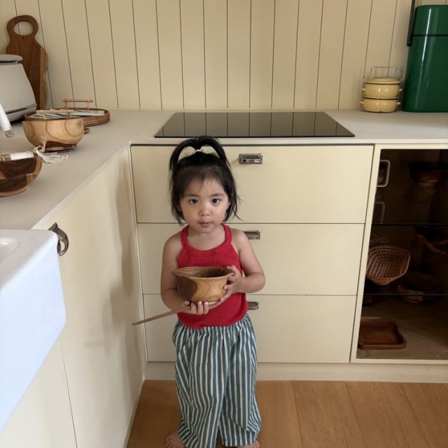 [75-125cm] 質感配色直條紋鬆緊休閒長褲 #Monoceros獨角獸座