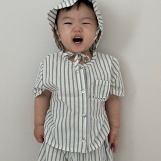 [bebe] 經典北歐風條紋單口袋短袖排扣襯衫 #Delphinus海豚座