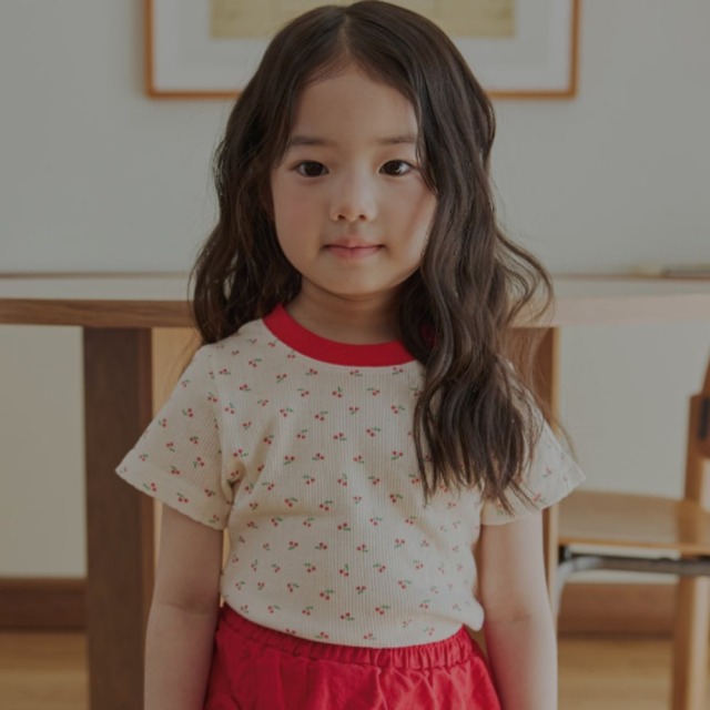 [75-120cm] 甜美清新滿印小櫻桃坑條短袖T恤 #Delphinus海豚座