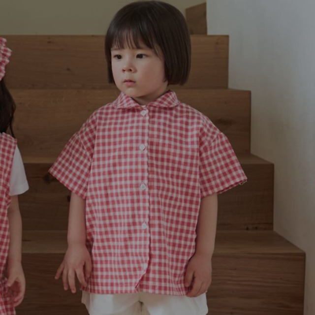 [75-120cm] 俏皮小兔碎花與經典格紋短袖襯衫 #Delphinus海豚座