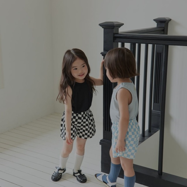 [75-120cm] 韓系俏皮大棋盤格後口袋拼接鬆緊短褲 #Delphinus海豚座