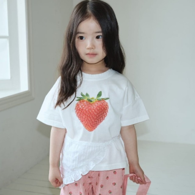[75-120cm] 寫實派可愛青蘋果與草莓印花短袖T恤 #Delphinus海豚座