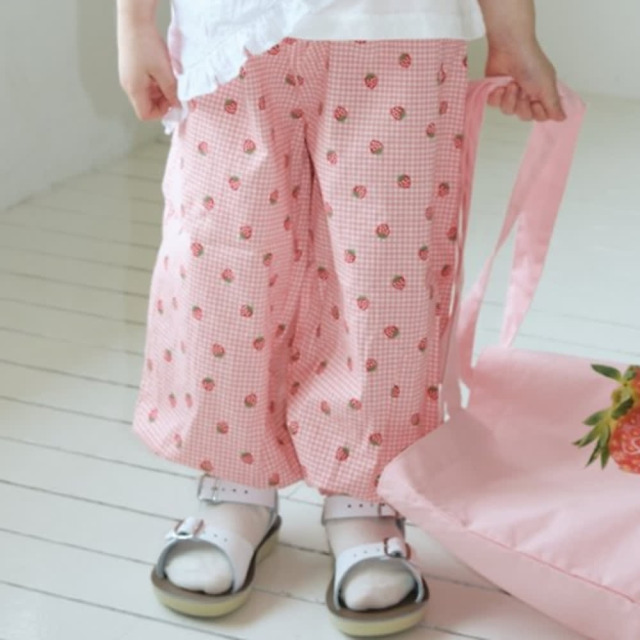 [75-120cm] 田園風清新碎花與格紋草莓束口長褲 #Delphinus海豚座
