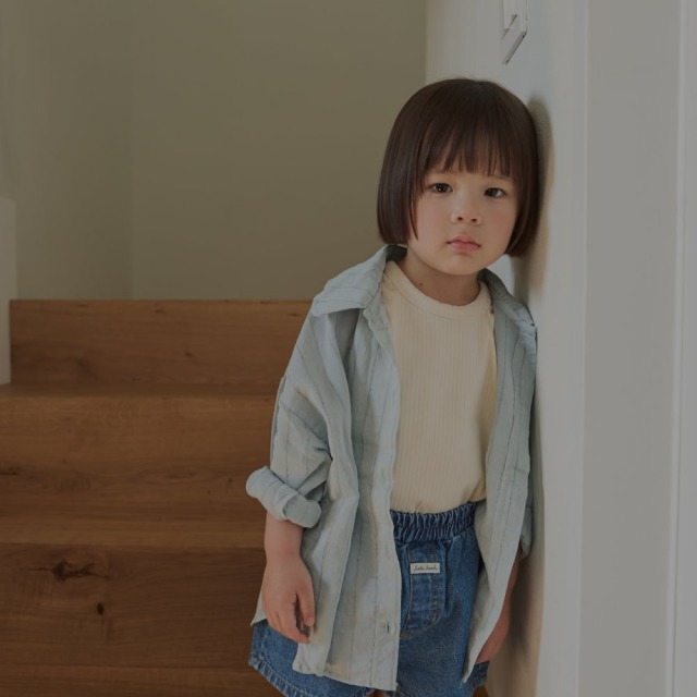 [75-120cm] 質感文青風細直紋棉麻單口袋長袖襯衫 #Delphinus海豚座