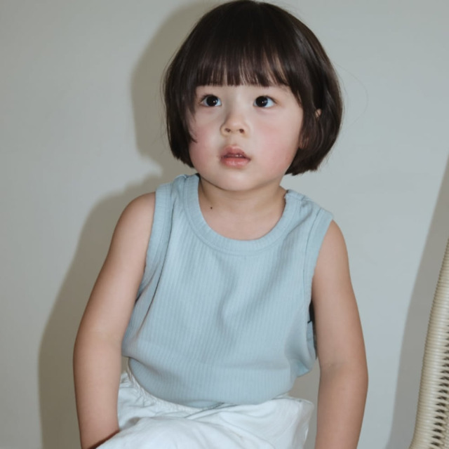 [75-120cm] 舒棉質感標籤裝飾坑條材質無袖背心 #Delphinus海豚座