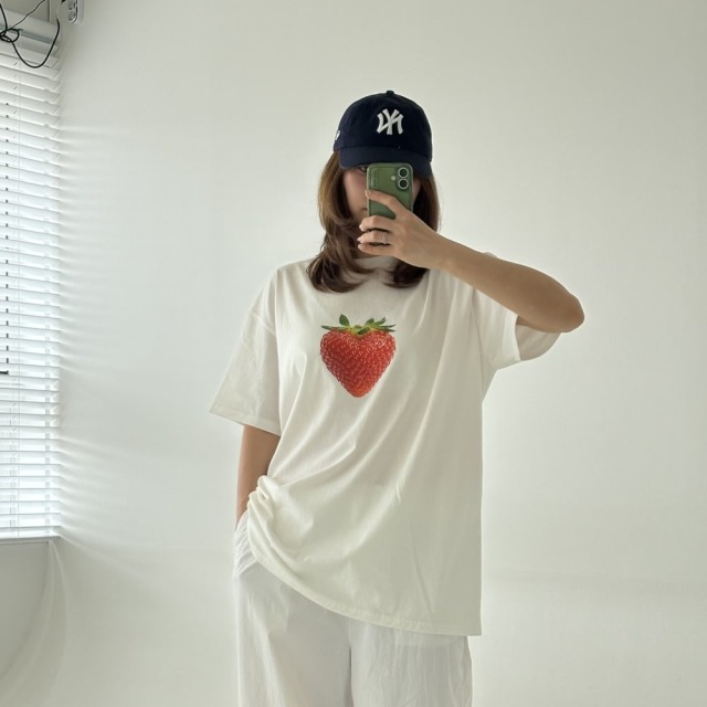 [adult] 寫實派可愛青蘋果與草莓印花短袖T恤 #Delphinus海豚座