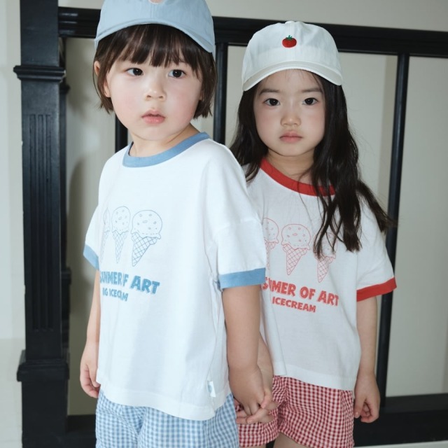 [75-120cm] 夏日清涼撞色領口冰淇淋印花短袖T恤 #Delphinus海豚座