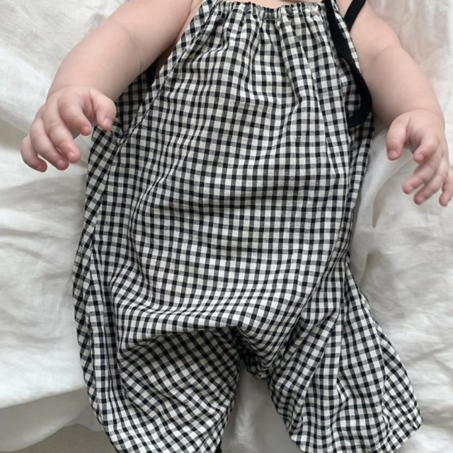 [bebe] 復古清新小方格細肩帶吊帶連身褲 #Delphinus海豚座