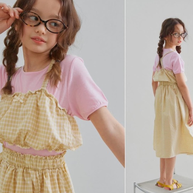 [90-138cm] 復古格紋縮口吊帶裙 #Aquila天鷹座