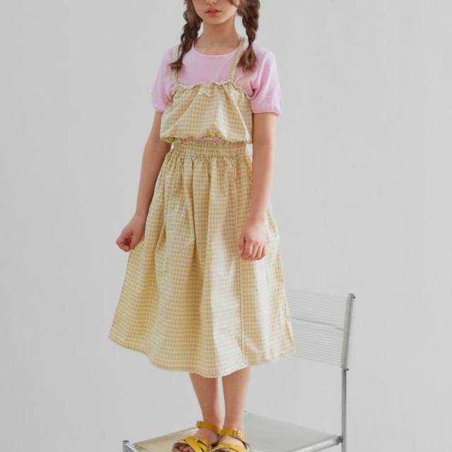 [90-138cm] 復古格紋花邊拼接長裙 #Aquila天鷹座