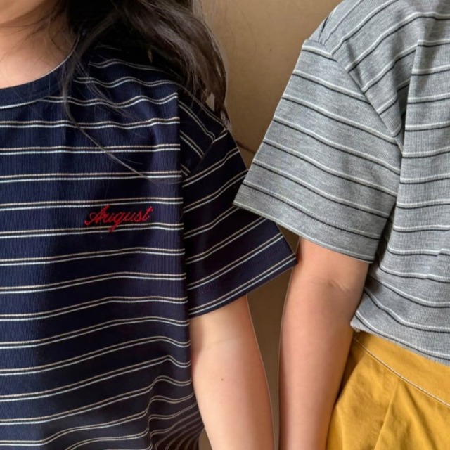 [90-138cm] 學院風刺繡條紋短袖T恤 #Aquila天鷹座