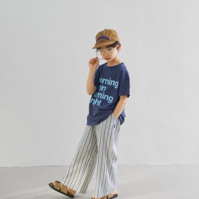 [90-138cm] 清爽配色直條紋寬褲 #Aquila天鷹座