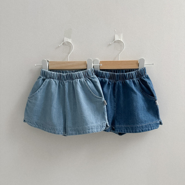 [70-110cm] 鬆緊腰身水洗刷色丹寧短褲 #UrsaMinor小熊座
