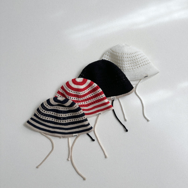 [70-110cm] 條紋勾針編織繫帶防曬遮陽帽 #UrsaMinor小熊座