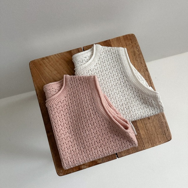 [70-110cm] 復古波浪紋鏤空針織無袖背心 #UrsaMinor小熊座