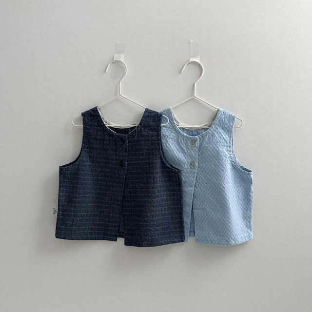 [70-110cm] 菱格壓紋口袋設計背心上衣 #UrsaMinor小熊座