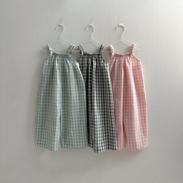 [70-110cm] 小清新格紋抽褶寬鬆吊帶長褲 #UrsaMinor小熊座