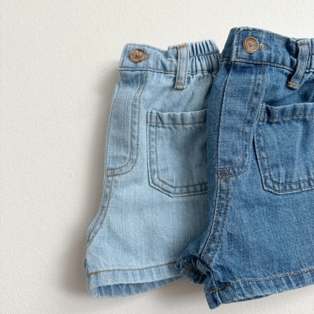 [70-110cm] 水洗感雙口袋寬鬆丹寧短褲 #UrsaMinor小熊座