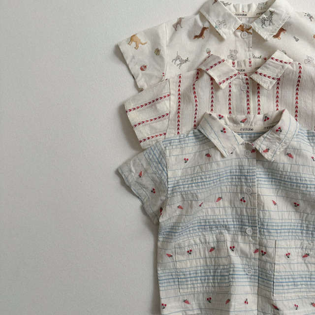 [70-110cm] 韓系童趣插畫印花短袖襯衫 #UrsaMinor小熊座