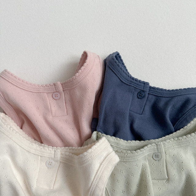 [70-110cm] 甜美小花邊排扣羅紋無袖背心 #UrsaMinor小熊座