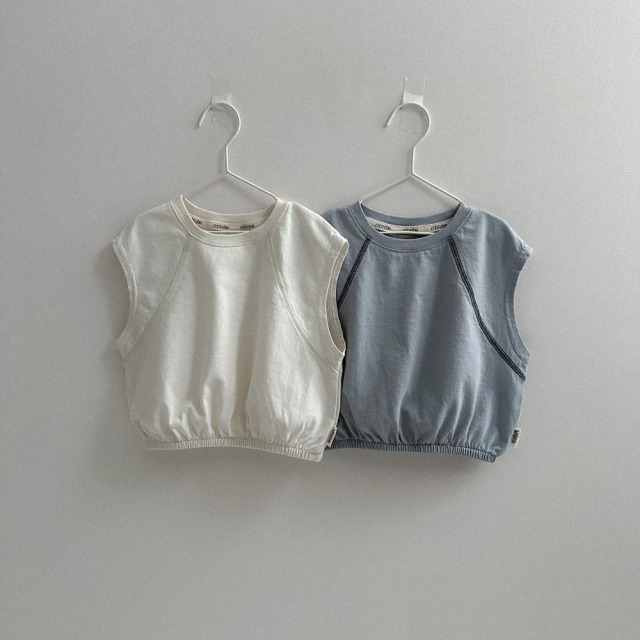 [70-110cm] 撞色縫線下擺鬆緊無袖上衣 #UrsaMinor小熊座