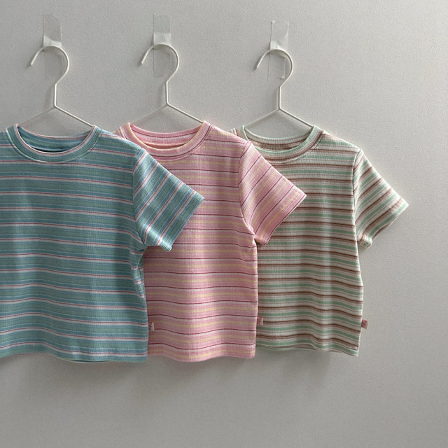 [70-110cm] 彩虹細橫條紋羅紋透氣短袖T恤 #UrsaMinor小熊座