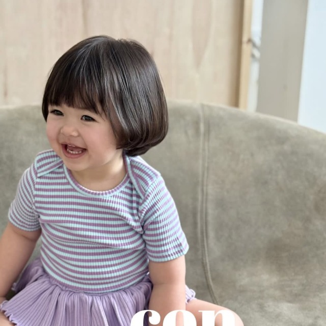 [70-107cm] 韓系配色坑條條紋短袖T恤 #Apus天燕座