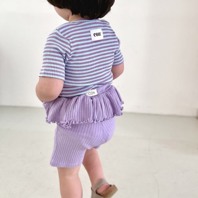 [70-107cm] 甜美荷葉坑條彈性短褲 #Apus天燕座