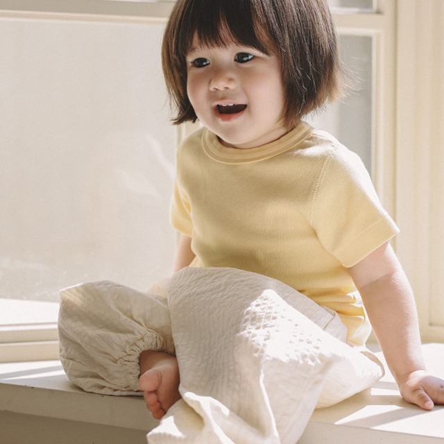 [72-125cm] 簡約純色羅紋短袖T恤 #Mensa山案座