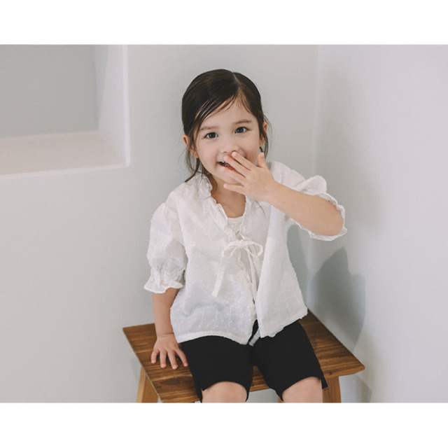 [72-125cm] 浪漫荷葉綁帶短袖罩衫 #Mensa山案座