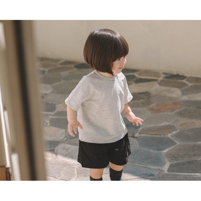 [72-125cm] 簡約細橫條紋短袖T恤 #Mensa山案座