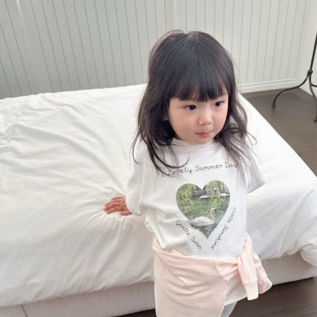 [85-130cm] 復古愛心天鵝相片短袖T恤 #Taurus金牛座