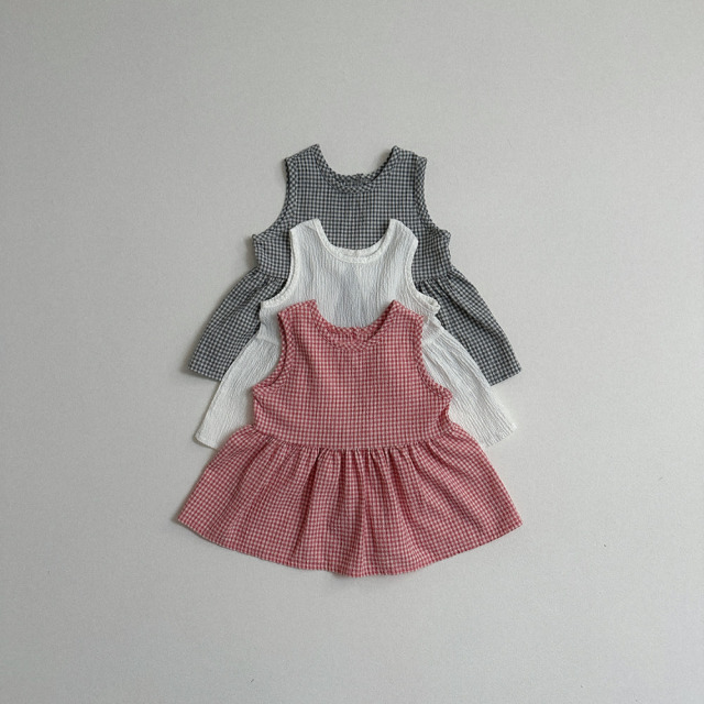 [70-110cm] 復古格紋縮褶下擺無袖上衣 #Andromeda仙女座