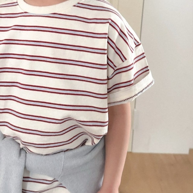 [85-130cm] 質感配色細條紋短袖T恤 #Taurus金牛座