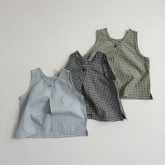 [70-110cm] 復古格紋後扣無袖上衣 #Andromeda仙女座