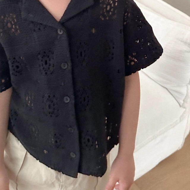 [85-130cm] 復古鏤空勾花短袖襯衫 #Taurus金牛座