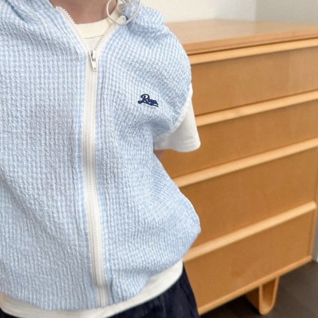 [85-130cm] 清爽格紋泡泡紗連帽背心 #Taurus金牛座