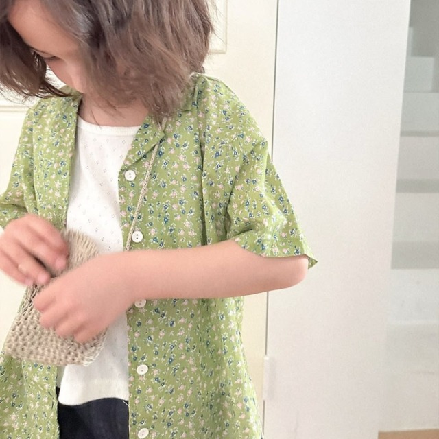 [85-130cm] 清新碎花翻領短袖襯衫 #Taurus金牛座