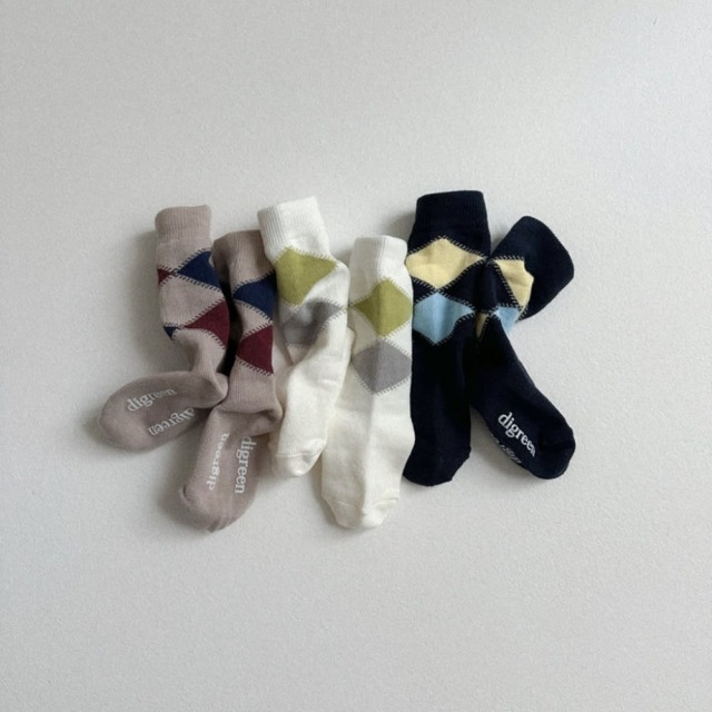 [85-130cm] 英倫復古菱格配色長襪 #Taurus金牛座