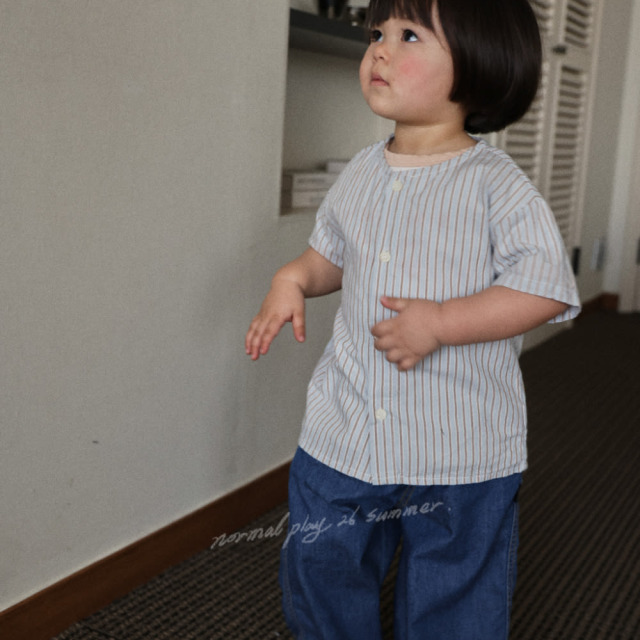 [55-120cm] 清新細條紋短袖襯衫 #LeoMinor小獅座