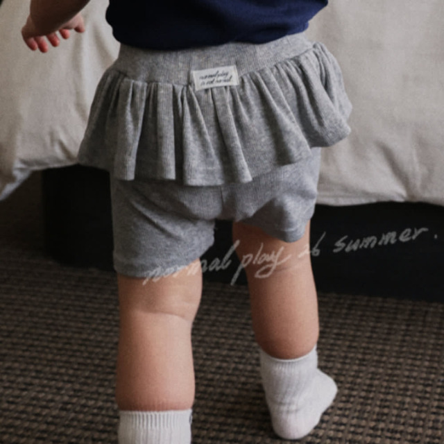 [55-120cm] 甜美荷葉邊坑條修身短褲 #LeoMinor小獅座