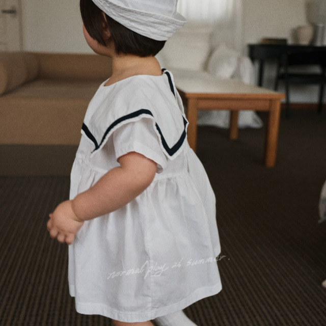 [55-120cm] 清新海軍方領縮褶洋裝 #LeoMinor小獅座