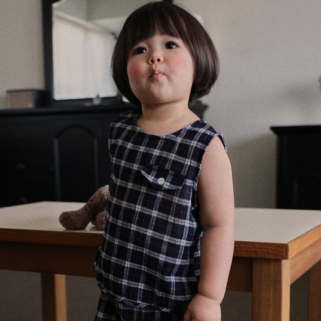 [55-120cm] 學院風復古格紋無袖上衣 #LeoMinor小獅座