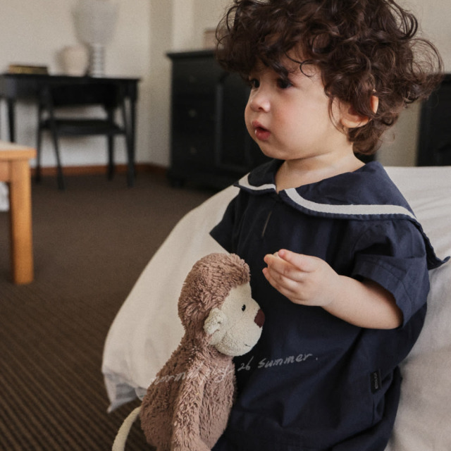 [55-120cm] 氣質海軍領線條短袖上衣 #LeoMinor小獅座