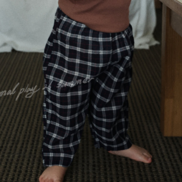 [55-120cm] 質感格紋鬆緊腰休閒長褲 #LeoMinor小獅座