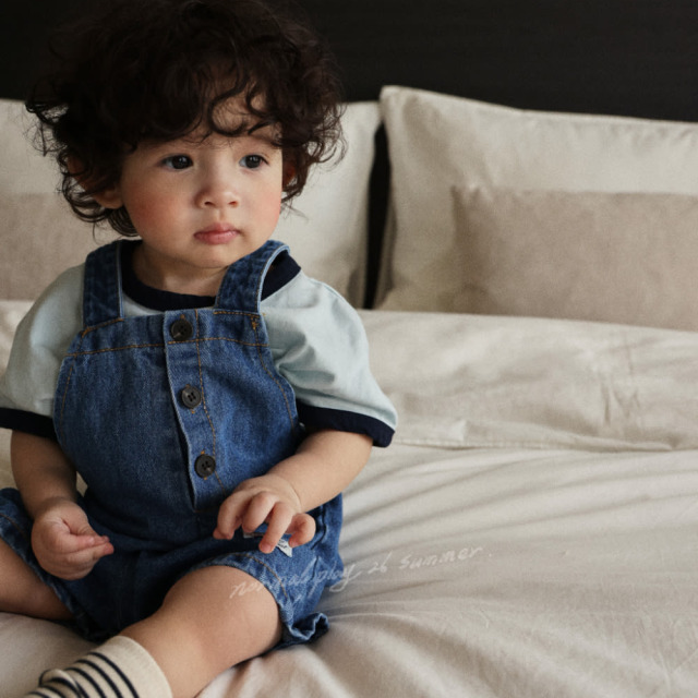 [55-120cm] 復古刷色口袋丹寧連身褲 #LeoMinor小獅座